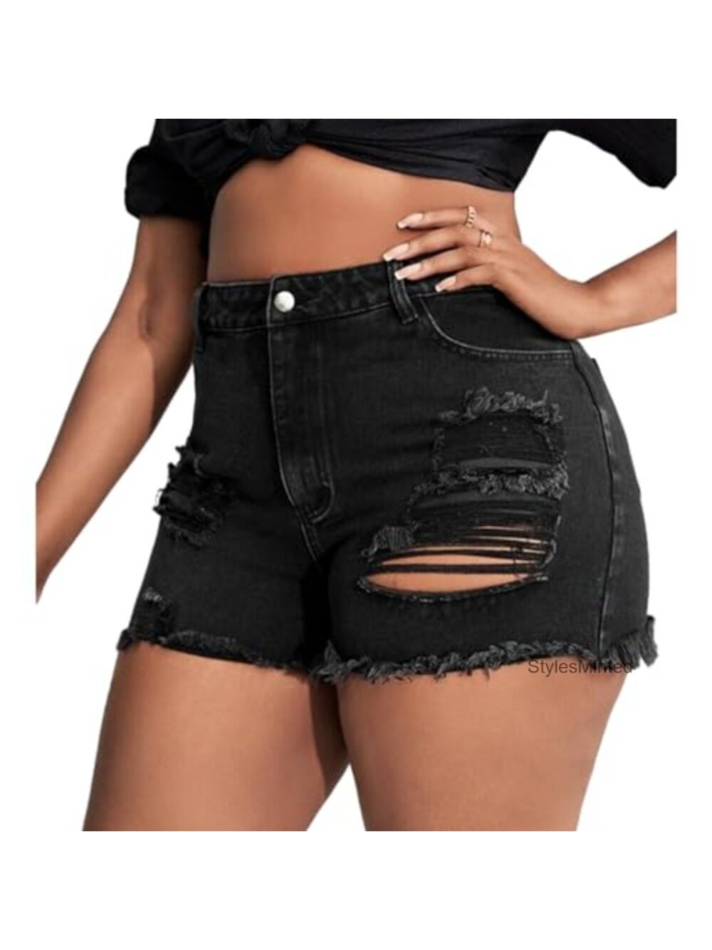 Plus Size Denim Shorts Women High Waisted Stretch Summer Jean Shorts Ripped - Picture 2 of 5